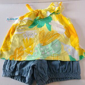 CARTER'S GIRLS 2-PIECE FLORAL ASYMMETRICAL TANK TOP AND CHAMBRAY SHORTS SIZE 3 T
